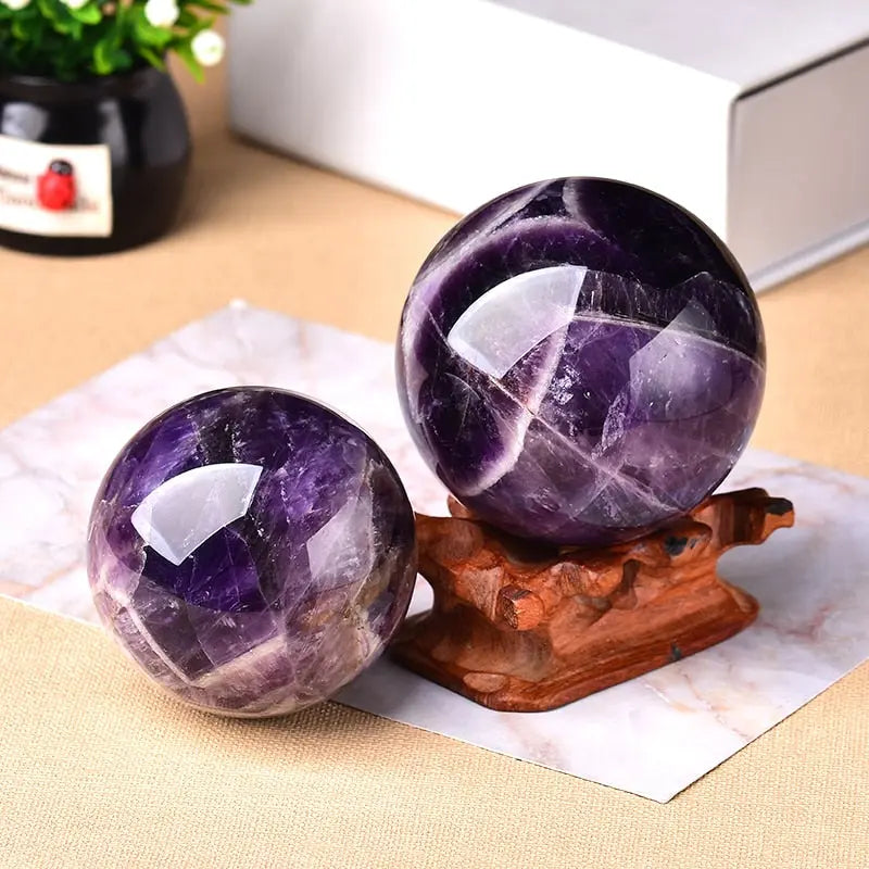 Amethyst Sphere Natural Crystal Ball Hand-Polished Stand