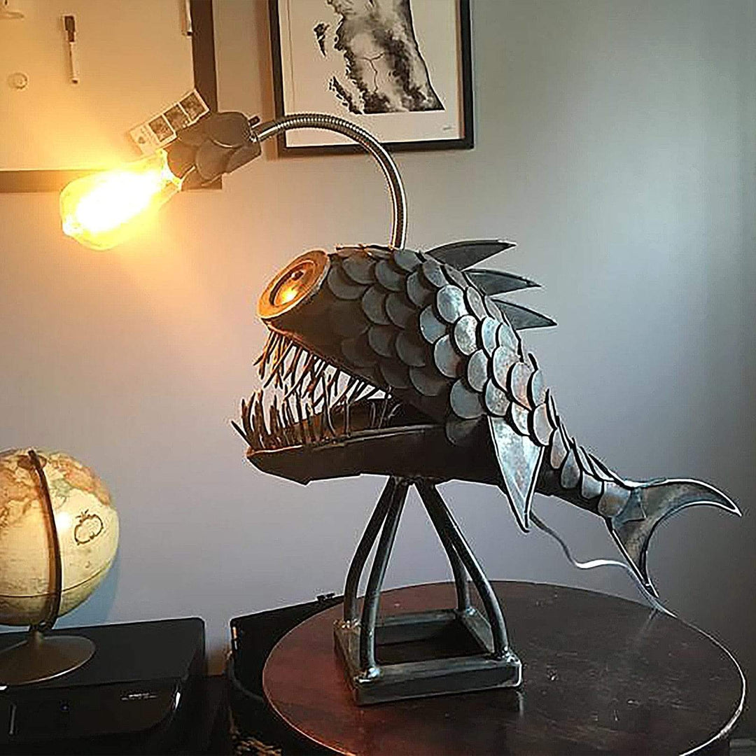 Anglerfish Lamp Resin Sculpture | Detailed Deep-Sea Creature Design | Warm Ambient Light for Desk, Office & Shelf