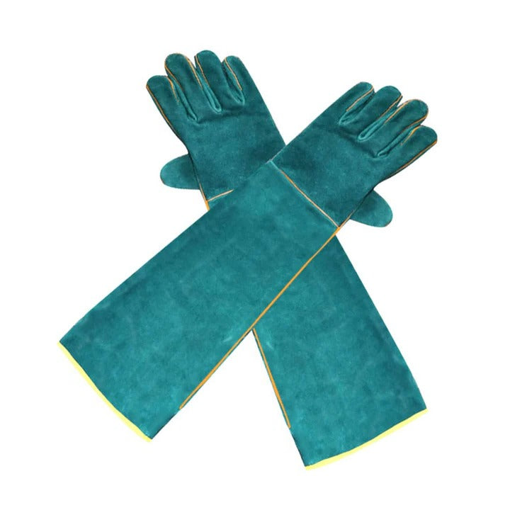 Animal Handling Gloves Thickened Cowhide Leather | Extended Forearm Cuff | Scratch Resistant, Flexible Five-Finger Design