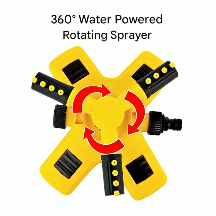 AquaFlow 360° Rotating Garden Sprinkler | 4 Adjustable Nozzles | Expandable | Hose Compatible