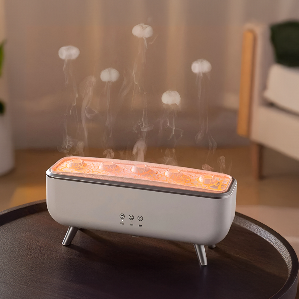 Aroma Diffuser ABS Plastic, 300 ml Tank | White, Jellyfish Mist Effect | Two Mist Modes, LED Colour Light, Remote & Timer
