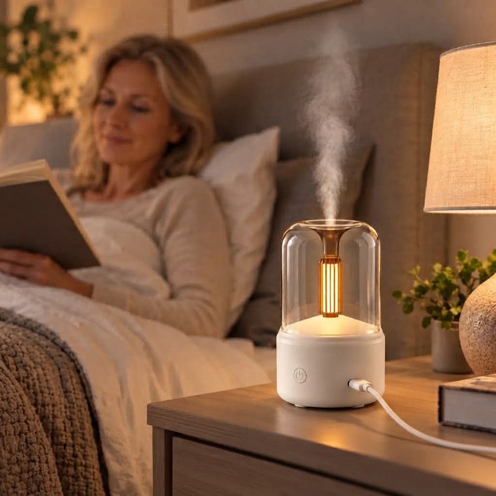 Aroma Diffuser Ultrasonic Humidifier Compact with Candlelight Effect