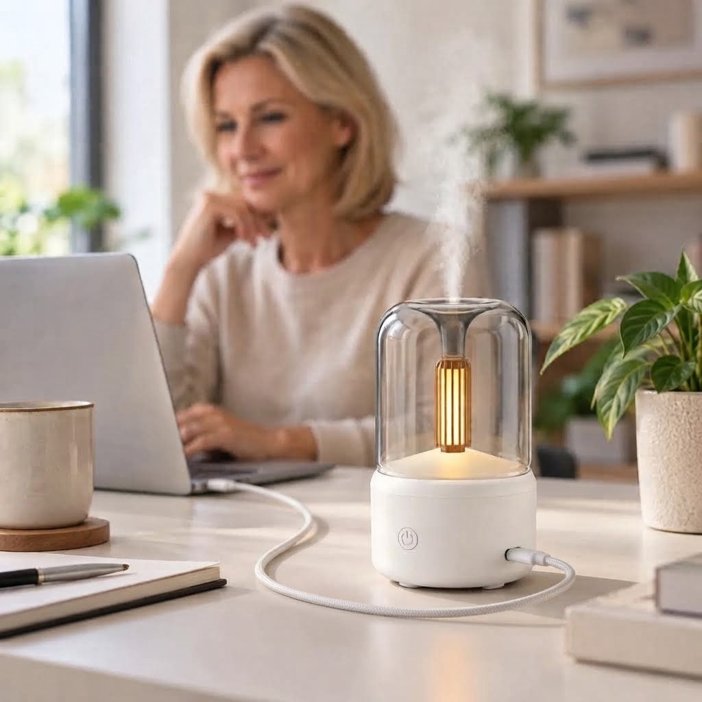 Aroma Diffuser Ultrasonic Humidifier Compact with Candlelight Effect
