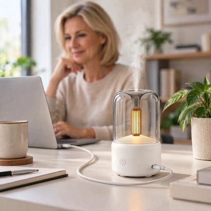 Aroma Diffuser Ultrasonic Humidifier Compact with Candlelight Effect