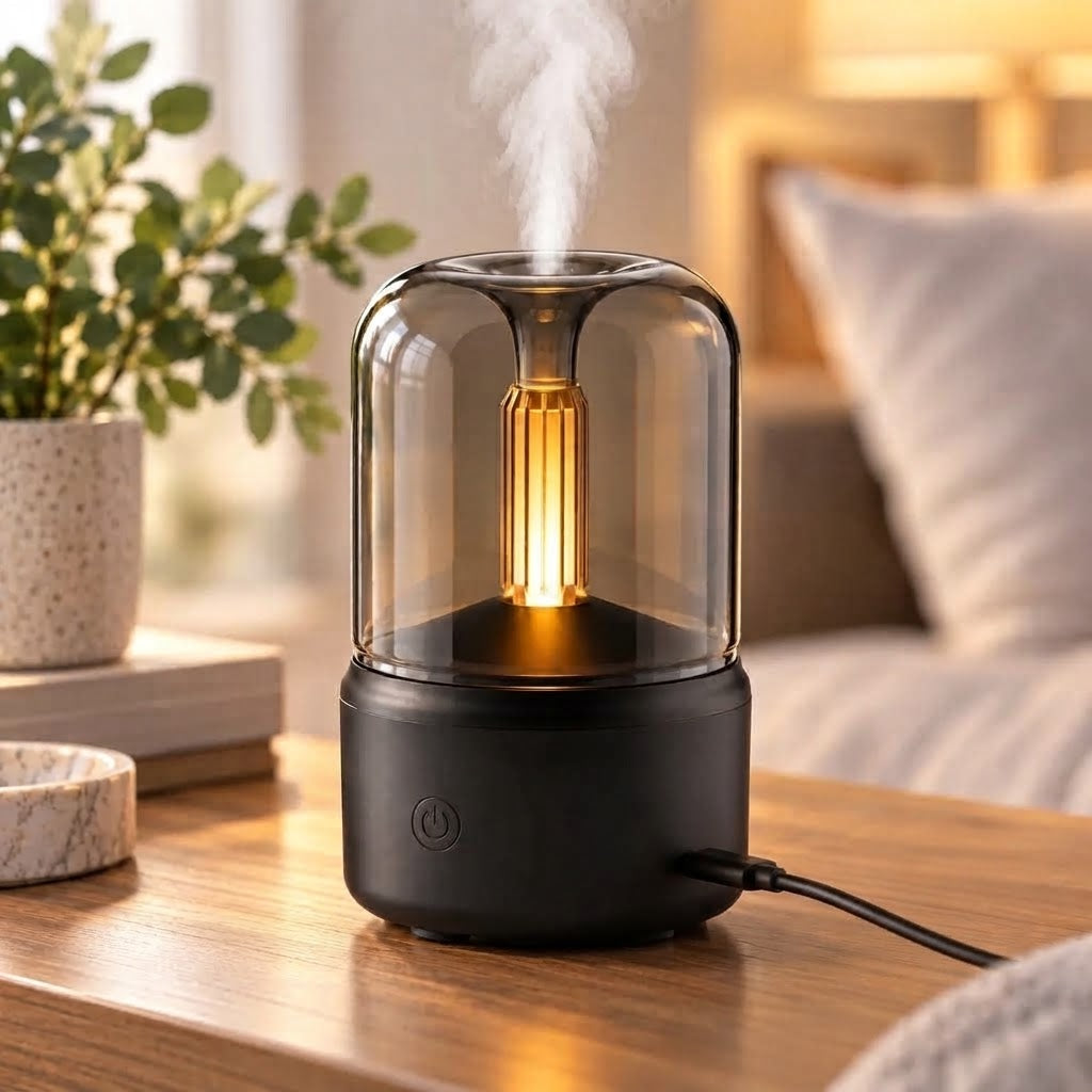 Aroma Diffuser Ultrasonic Humidifier Compact with Candlelight Effect