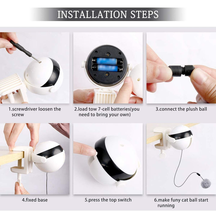 Automatic Cat Toy Ball | Rising Cord Teaser, Edge Clamp