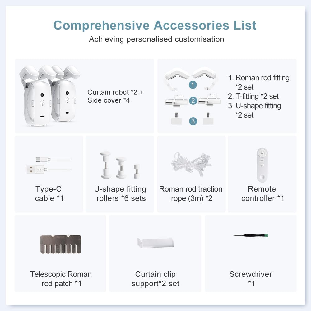 Automatic Curtain Opener and Closer | Bluetooth Remote, 20m Range, Quiet Motor | Fits Roman, T &amp; U-Shaped Tracks