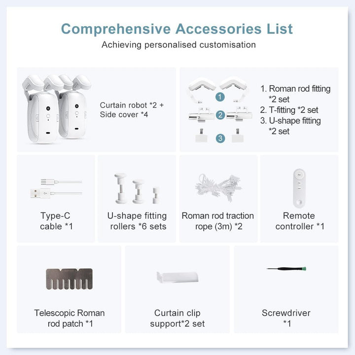 Automatic Curtain Opener and Closer | Bluetooth Remote, 20m Range, Quiet Motor | Fits Roman, T &amp; U-Shaped Tracks