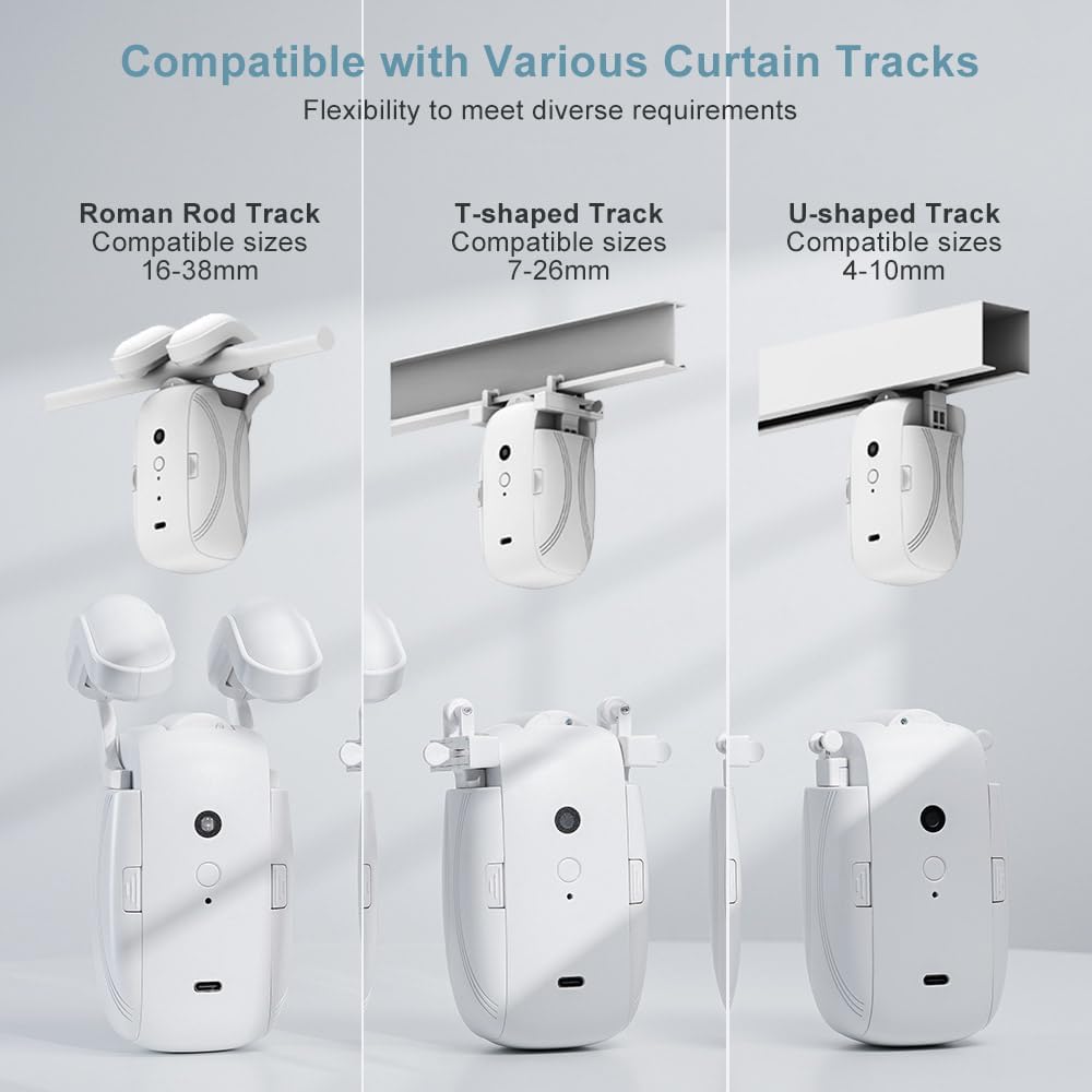 Automatic Curtain Opener and Closer | Bluetooth Remote, 20m Range, Quiet Motor | Fits Roman, T &amp; U-Shaped Tracks
