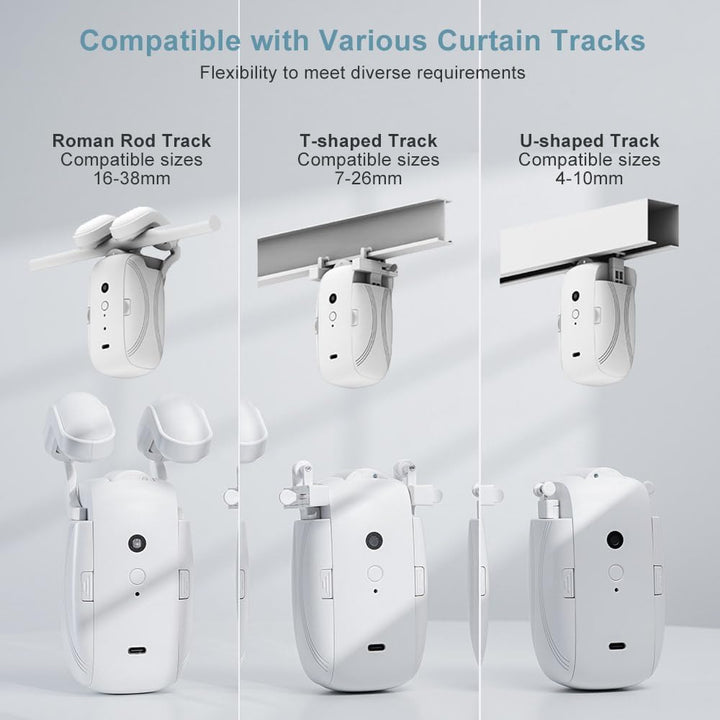 Automatic Curtain Opener and Closer | Bluetooth Remote, 20m Range, Quiet Motor | Fits Roman, T &amp; U-Shaped Tracks