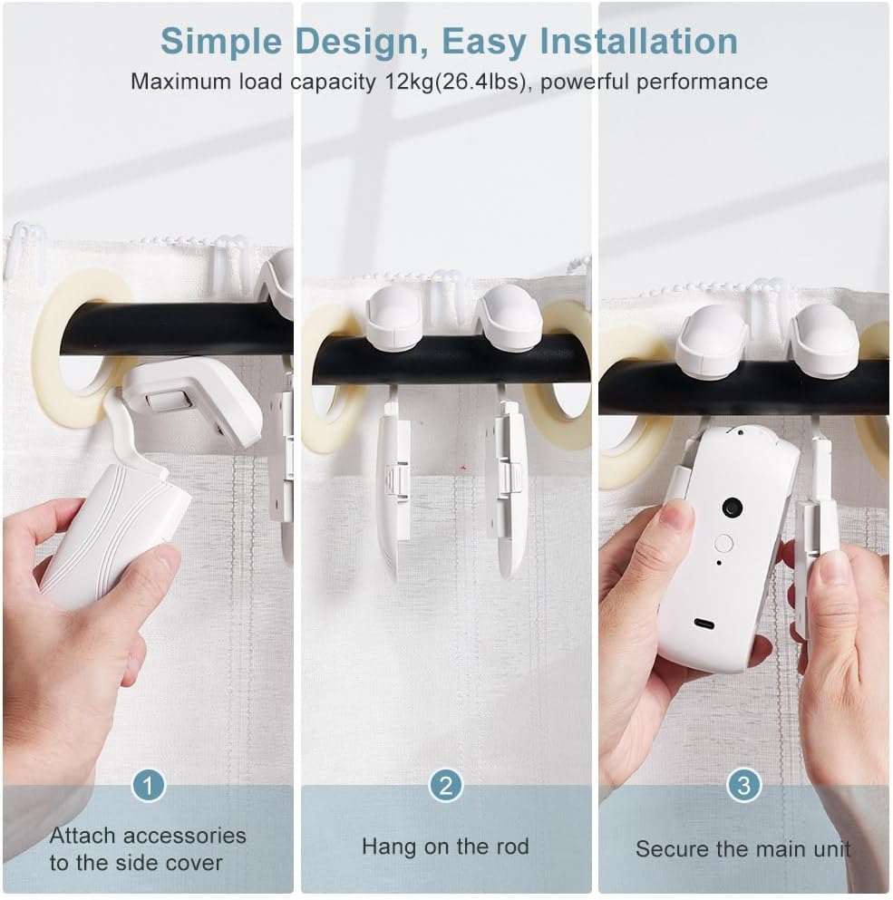 Automatic Curtain Opener and Closer | Bluetooth Remote, 20m Range, Quiet Motor | Fits Roman, T &amp; U-Shaped Tracks