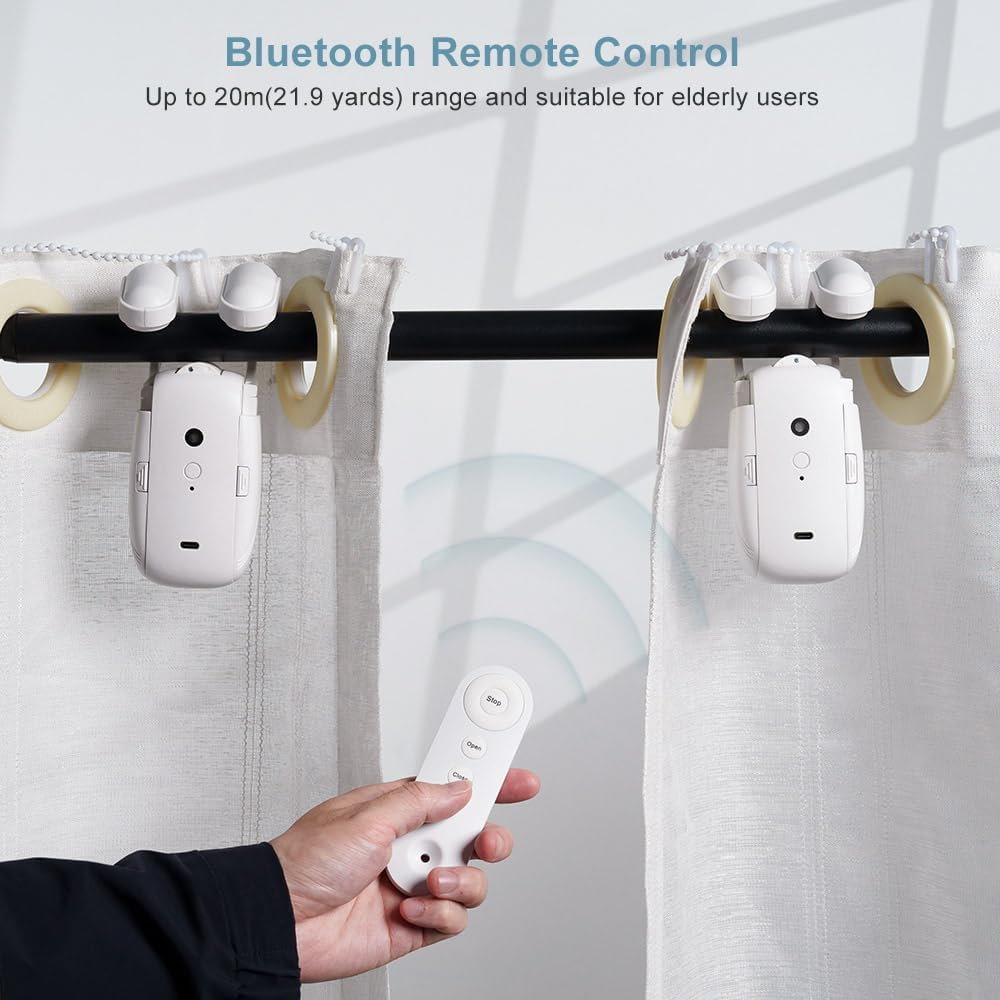 Automatic Curtain Opener and Closer | Bluetooth Remote, 20m Range, Quiet Motor | Fits Roman, T &amp; U-Shaped Tracks