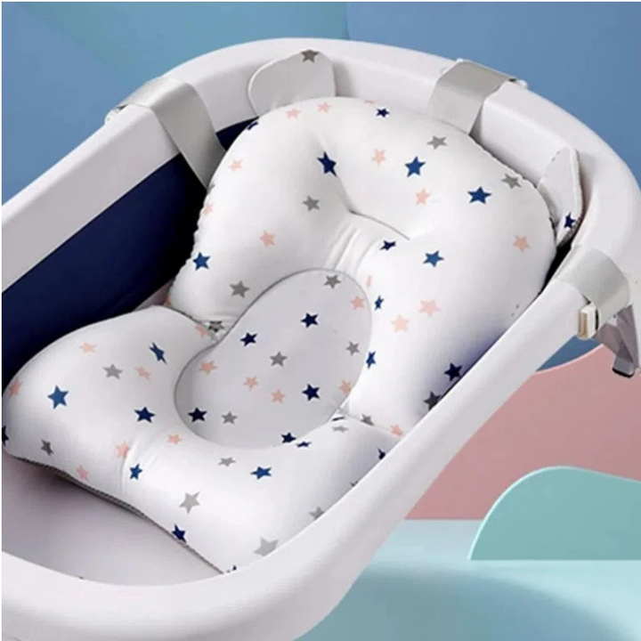 Baby Bath Seat Support Mat | Cushioned Headrest with 3 Buckle Straps | Non-Slip Mesh Backing, Foldable for Travel