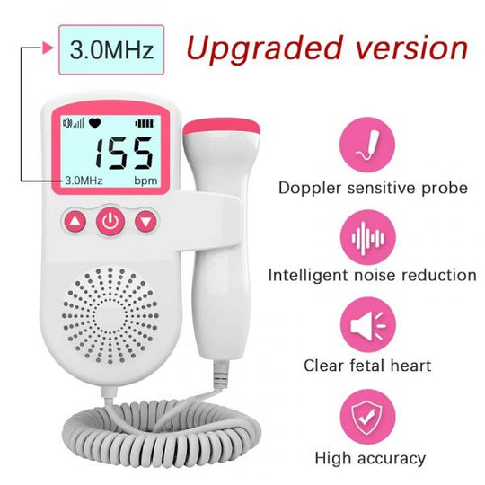 Baby Heartbeat Monitor with 3 MHz Probe | LCD Display, 3 Measuring Modes | Batteries & Probe Included, CE Certified