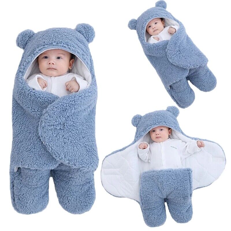 Baby Swaddle Blanket Fleece | Hooded Wrap with Inner Arm Mitts | Soft Cotton-Lined Sleeping Bag for Newborns 0-6 Months