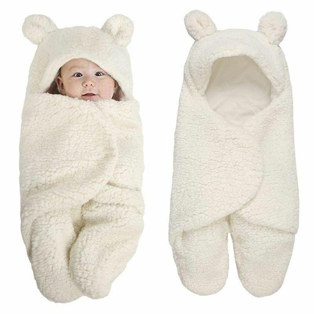 Baby Swaddle Blanket Fleece | Hooded Wrap with Inner Arm Mitts | Soft Cotton-Lined Sleeping Bag for Newborns 0-6 Months