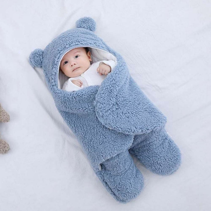 Baby Swaddle Blanket Fleece | Hooded Wrap with Inner Arm Mitts | Soft Cotton-Lined Sleeping Bag for Newborns 0-6 Months