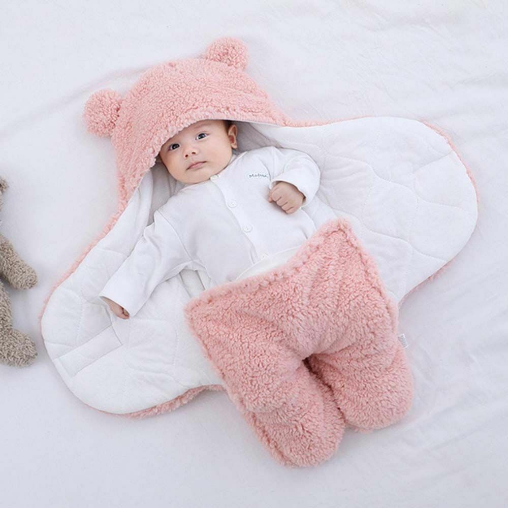 Baby Swaddle Blanket Fleece | Hooded Wrap with Inner Arm Mitts | Soft Cotton-Lined Sleeping Bag for Newborns 0-6 Months