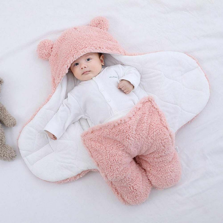 Baby Swaddle Blanket Fleece | Hooded Wrap with Inner Arm Mitts | Soft Cotton-Lined Sleeping Bag for Newborns 0-6 Months