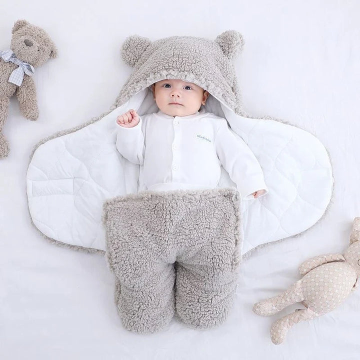 Baby Swaddle Blanket Fleece | Hooded Wrap with Inner Arm Mitts | Soft Cotton-Lined Sleeping Bag for Newborns 0-6 Months
