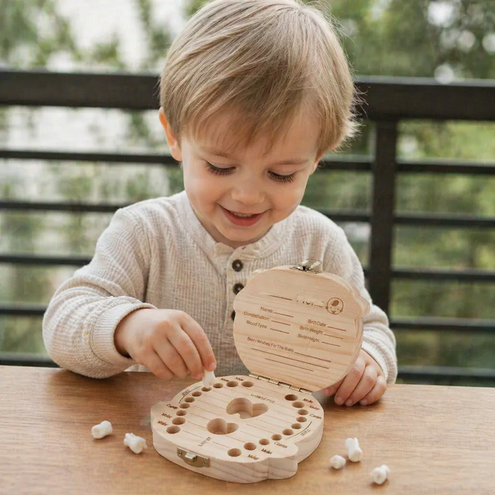 Baby Tooth Keepsake Box Wood | Labelled Compartments &amp; Writable Surface | Secure Lid Keeps Each Tooth Organised