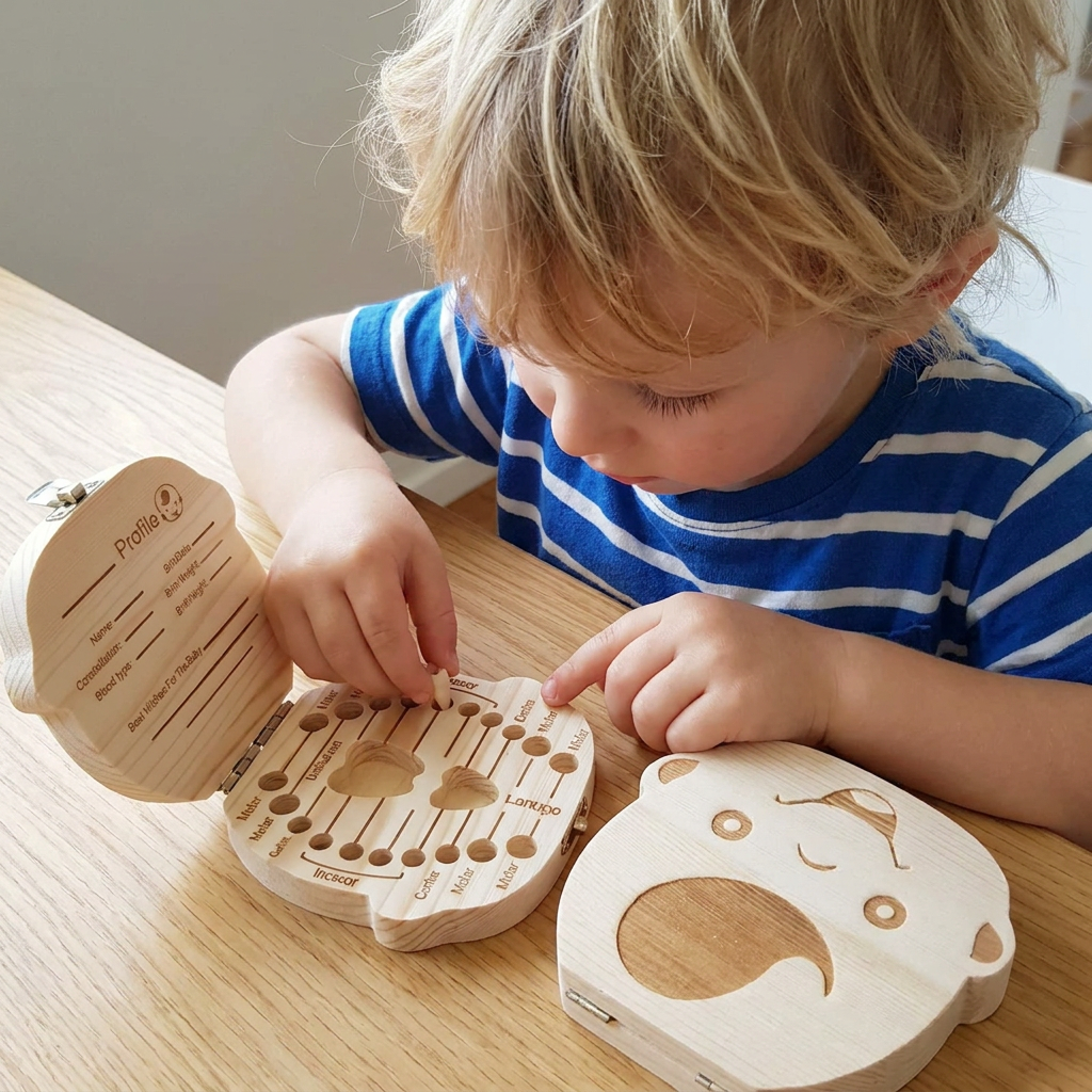 Baby Tooth Keepsake Box Wood | Labelled Compartments &amp; Writable Surface | Secure Lid Keeps Each Tooth Organised