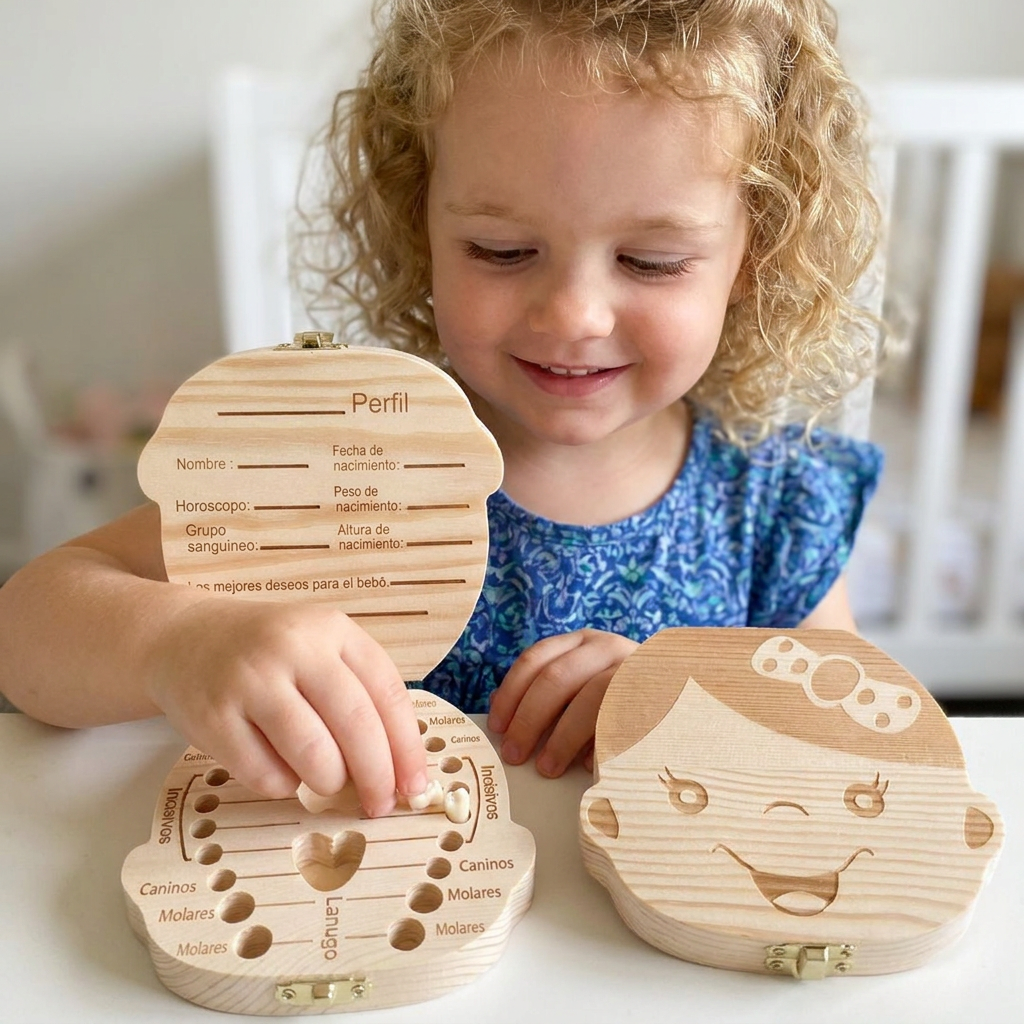Baby Tooth Keepsake Box Wood | Labelled Compartments &amp; Writable Surface | Secure Lid Keeps Each Tooth Organised