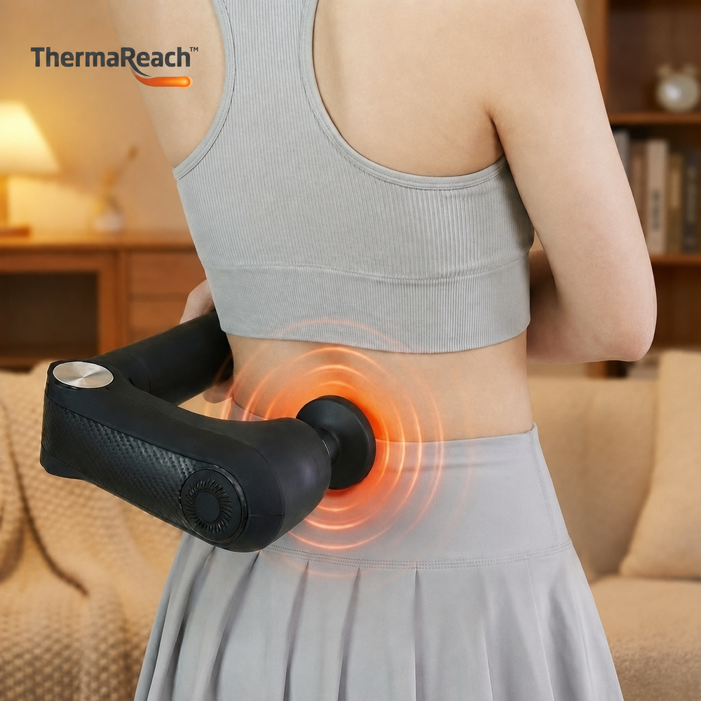 Back Heater & Massager Gun | Foldable Long-Reach Percussion Device with Heated Head