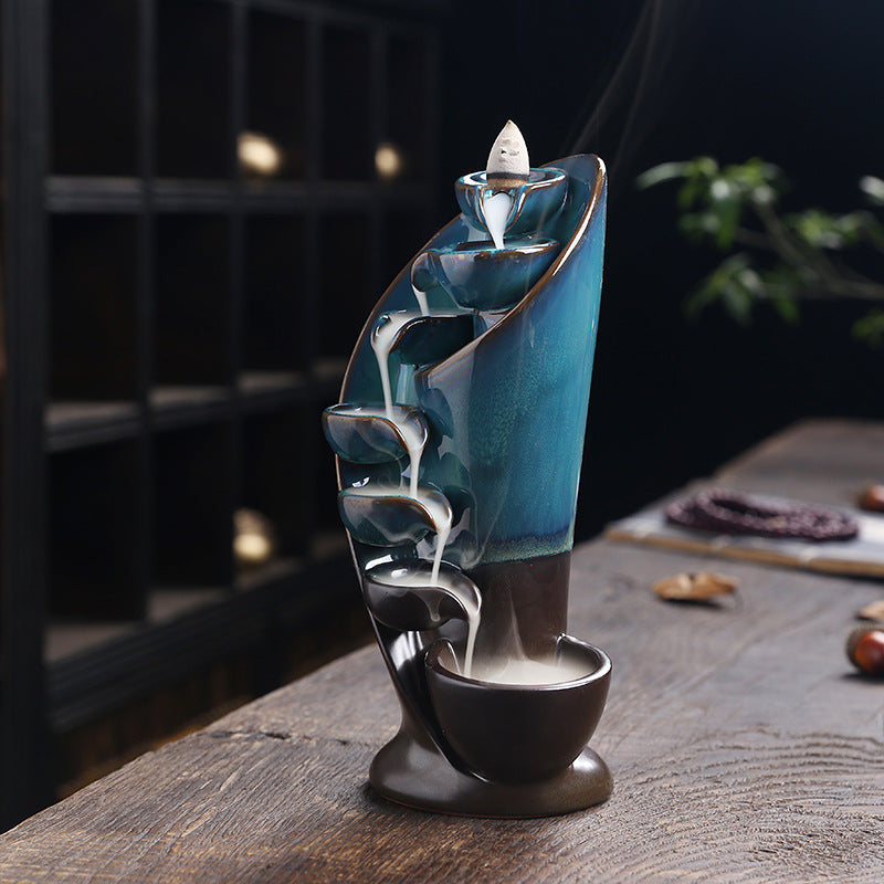 Backflow Incense Burner Ceramic Waterfall Ornament with Downward Smoke Flow
