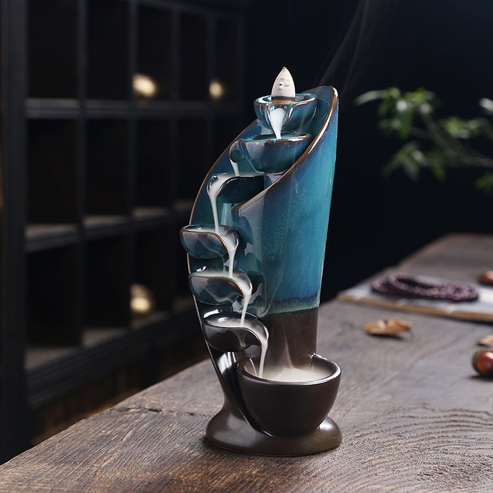 Backflow Incense Burner Ceramic Waterfall Ornament with Downward Smoke Flow