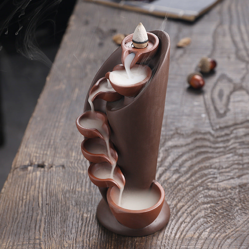 Backflow Incense Burner Ceramic Waterfall Ornament with Downward Smoke Flow