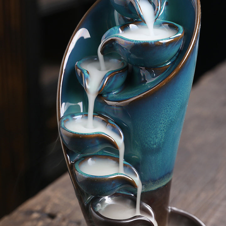 Backflow Incense Burner Ceramic Waterfall Ornament with Downward Smoke Flow