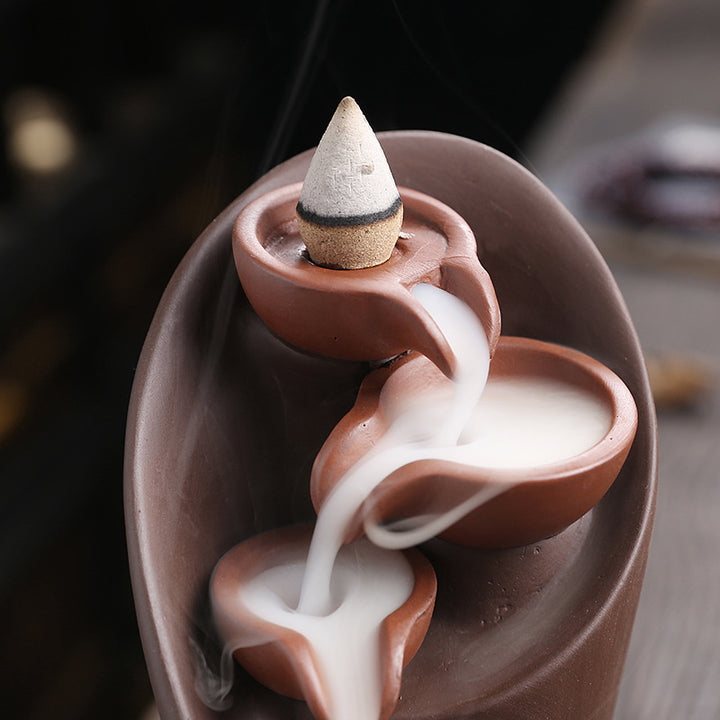 Backflow Incense Burner Ceramic Waterfall Ornament with Downward Smoke Flow