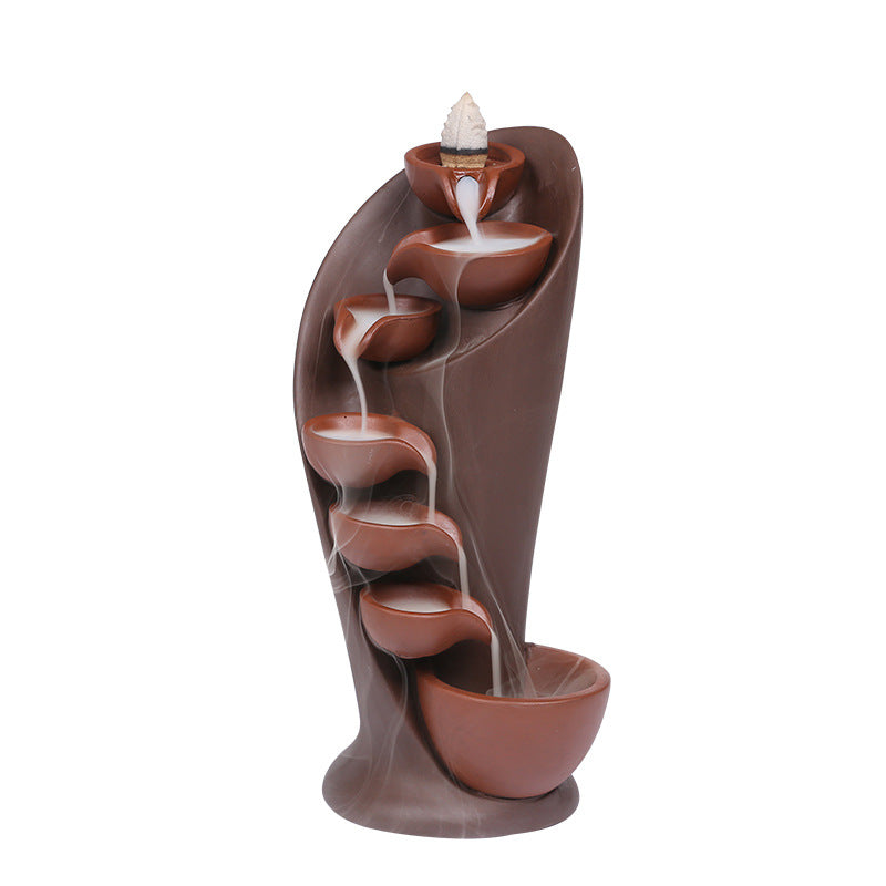 Backflow Incense Burner Ceramic Waterfall Ornament with Downward Smoke Flow