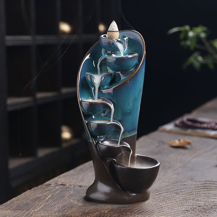 Backflow Incense Burner Ceramic Waterfall Ornament with Downward Smoke Flow