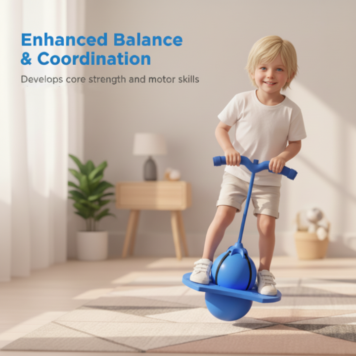 Balance Hop Ball for Kids | Removable Foam Handles for All Skill Levels | Non-Slip Platform for Indoor and Outdoor Use