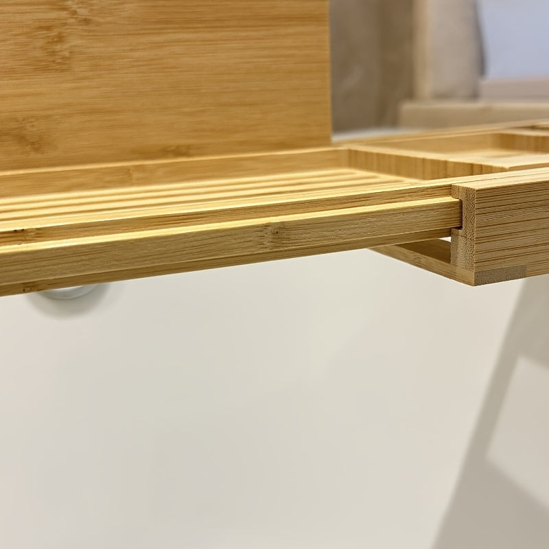 Bamboo Bathtub Tray | Adjustable Design with Multiple Compartments | Fits Most Bathtub Shapes, Space for Books &amp; Drinks