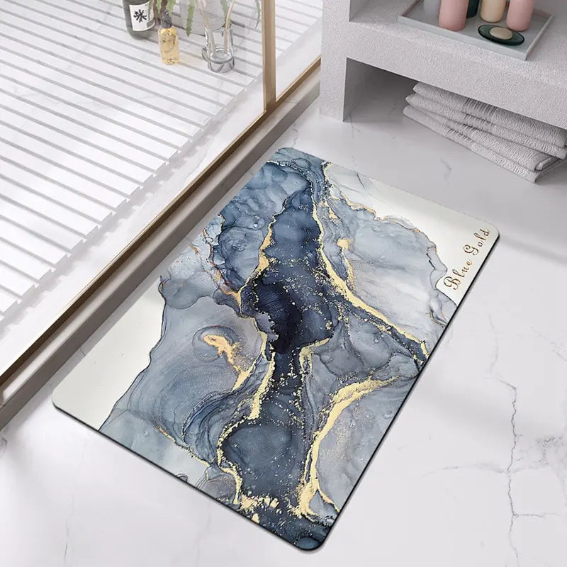 Bath Mat Marble-Effect Non-Slip Absorbent with Quick-Drying Surface