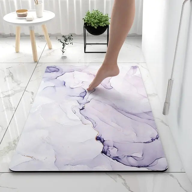 Bath Mat Marble-Effect Non-Slip Absorbent with Quick-Drying Surface