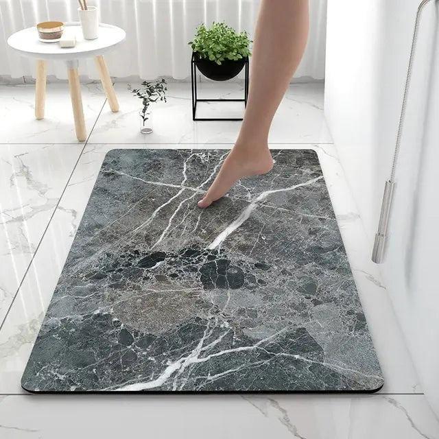 Bath Mat Marble-Effect Non-Slip Absorbent with Quick-Drying Surface