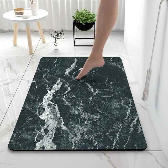 Bath Mat Marble-Effect Non-Slip Absorbent with Quick-Drying Surface