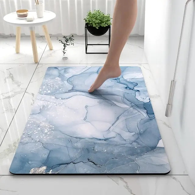 Bath Mat Marble-Effect Non-Slip Absorbent with Quick-Drying Surface