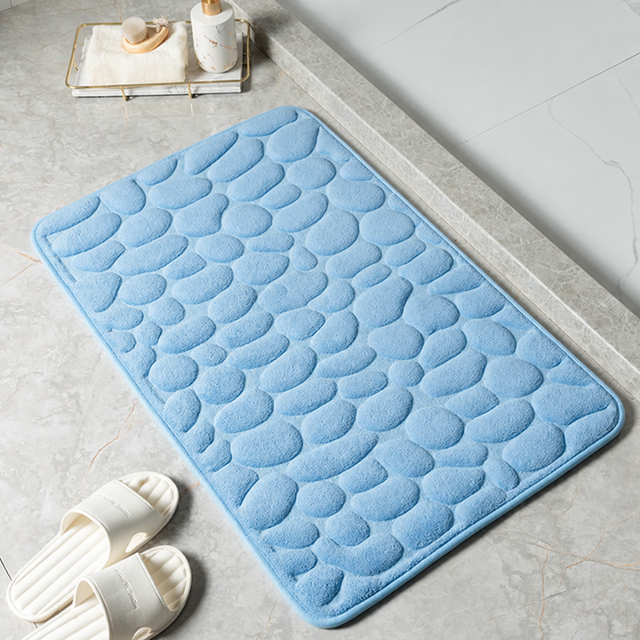 Bath Mat With Anti-slip Coating | Embossed Pebble Memory Foam Mat for Bathrooms