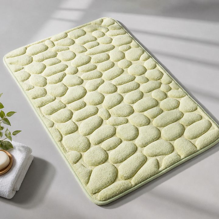 Bath Mat With Anti-slip Coating | Embossed Pebble Memory Foam Mat for Bathrooms