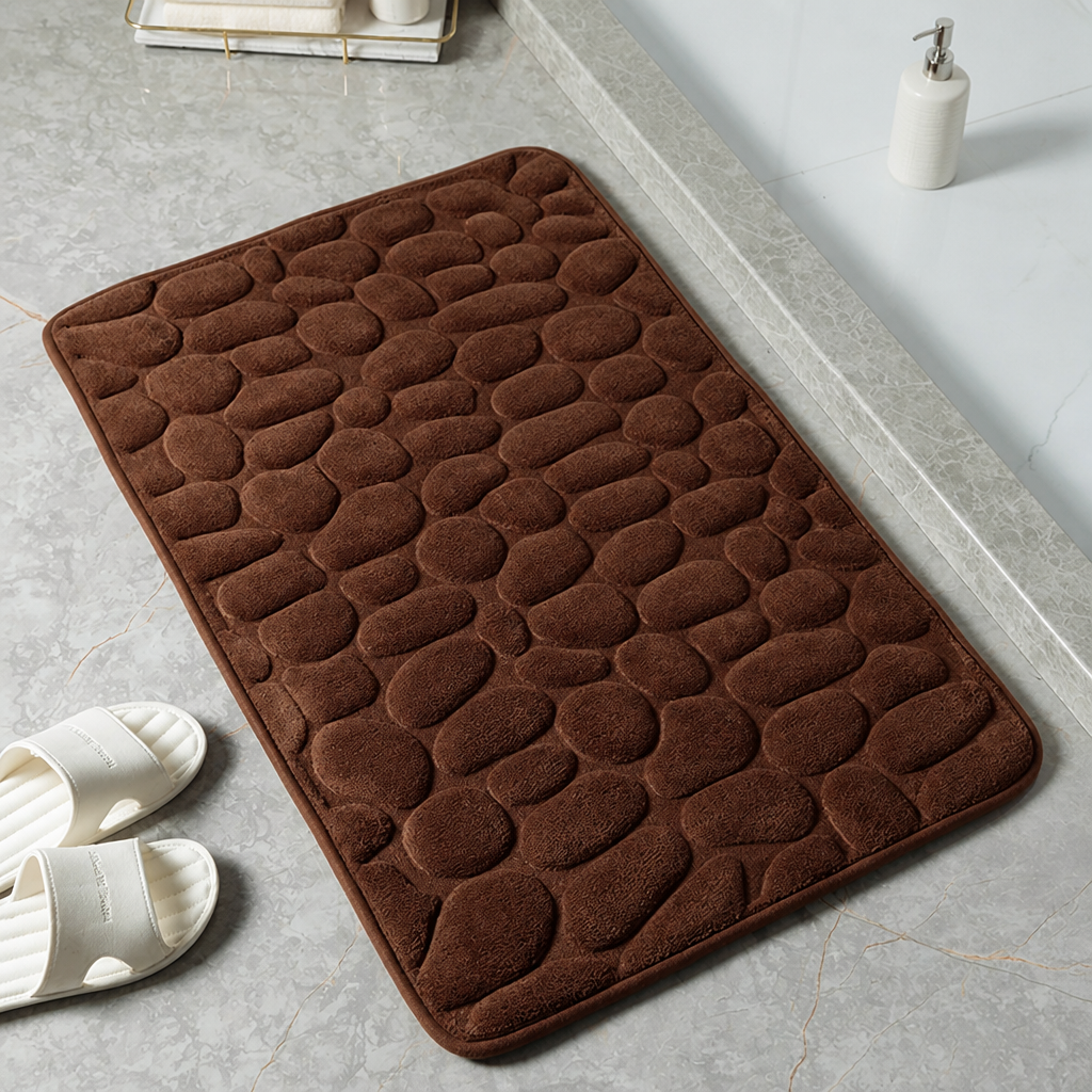 Bath Mat With Anti-slip Coating | Embossed Pebble Memory Foam Mat for Bathrooms