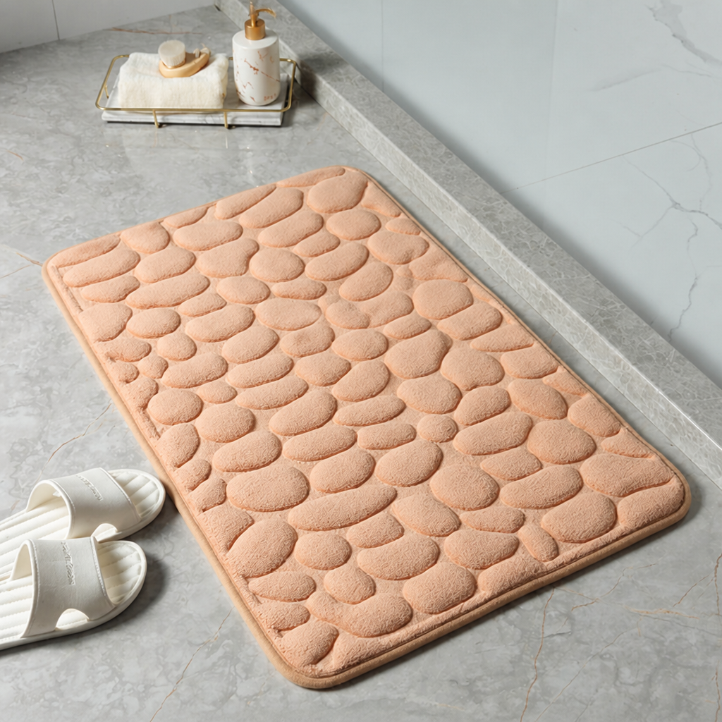 Bath Mat With Anti-slip Coating | Embossed Pebble Memory Foam Mat for Bathrooms