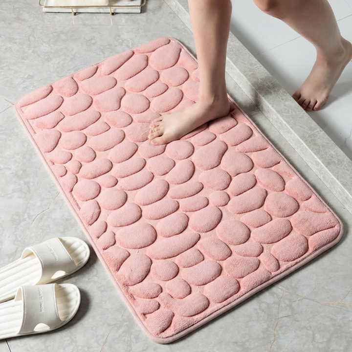 Bath Mat With Anti-slip Coating | Embossed Pebble Memory Foam Mat for Bathrooms