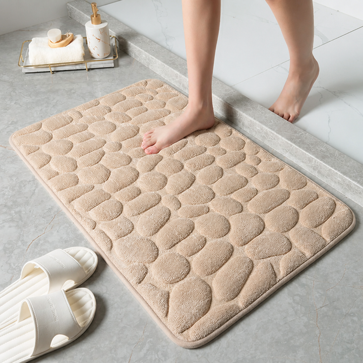 Bath Mat With Anti-slip Coating | Embossed Pebble Memory Foam Mat for Bathrooms