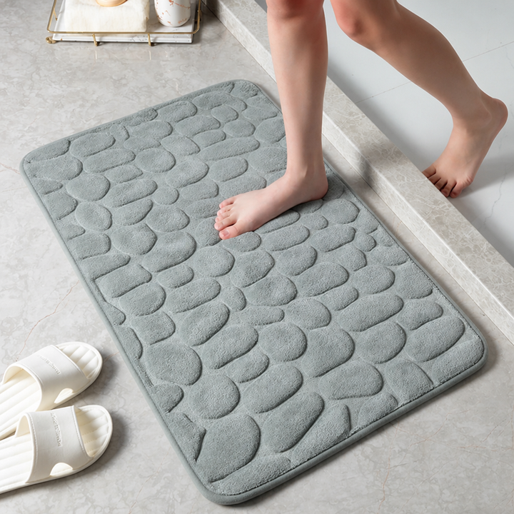 Bath Mat With Anti-slip Coating | Embossed Pebble Memory Foam Mat for Bathrooms