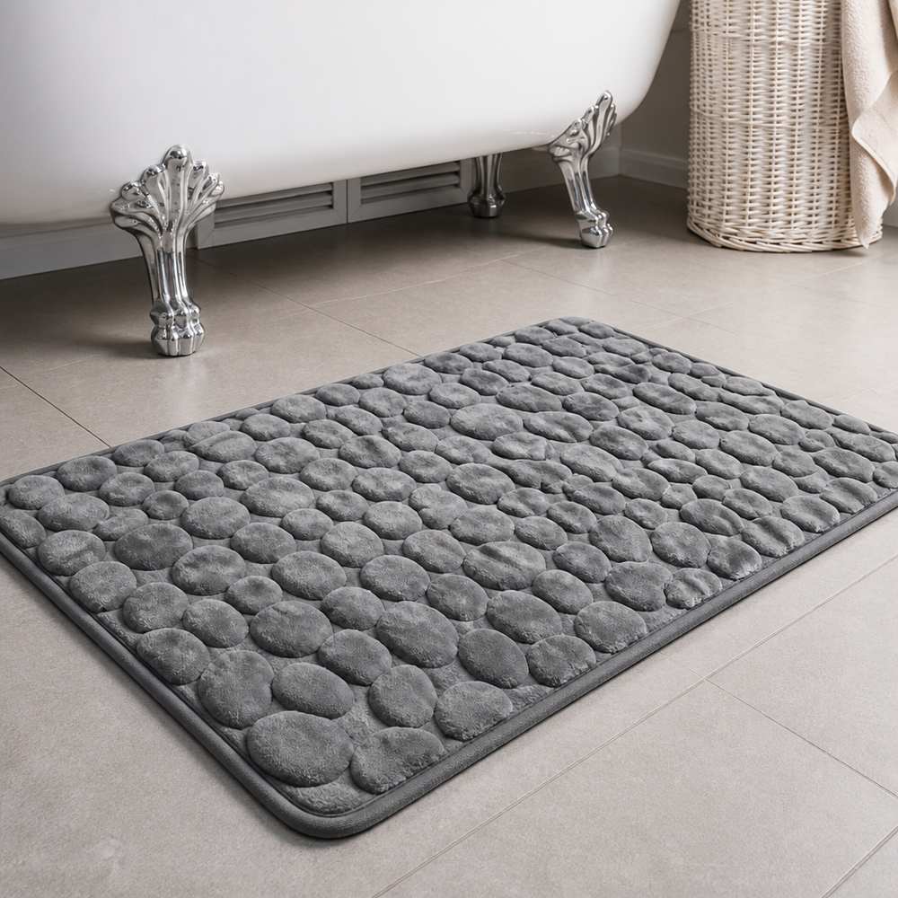 Bath Mat With Anti-slip Coating | Embossed Pebble Memory Foam Mat for Bathrooms